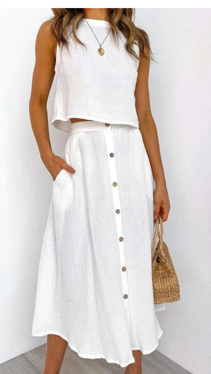 Solid Color Vest & Skirt Set Trendivo