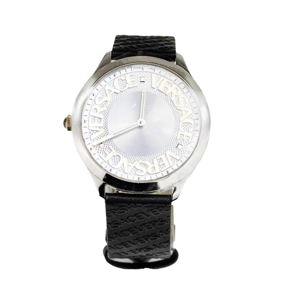 Versace 38mm Silver Logo Halo Dial Embossed Leather Watch Trendivo