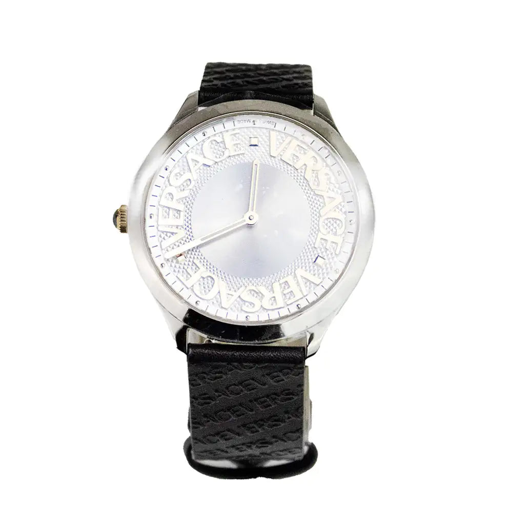 Versace 38mm Silver Logo Halo Dial Embossed Leather Watch Trendivo