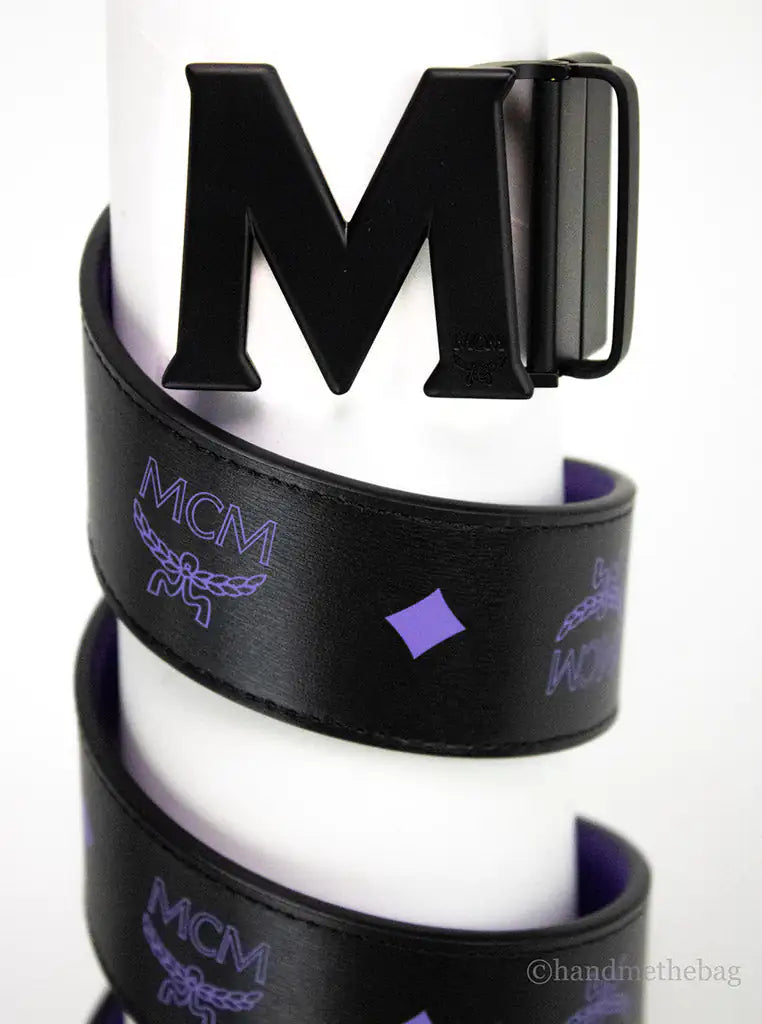 MCM Smooth Visetos Logo Dahlia Purple Leather Adjustable Reversible M Buckle Belt Trendivo