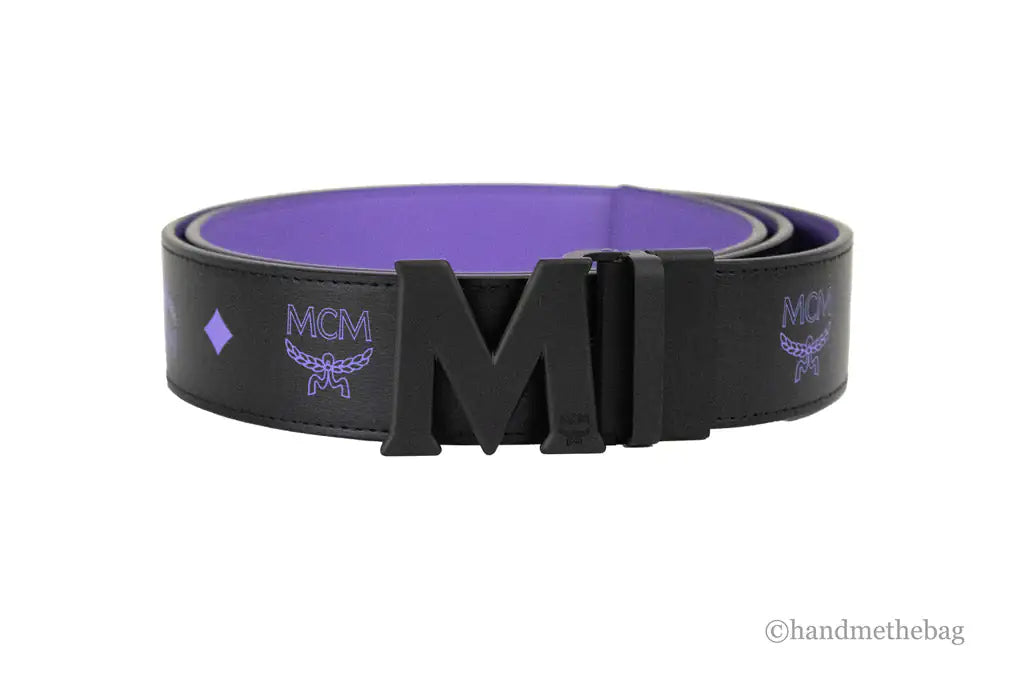 MCM Smooth Visetos Logo Dahlia Purple Leather Adjustable Reversible M Buckle Belt Trendivo