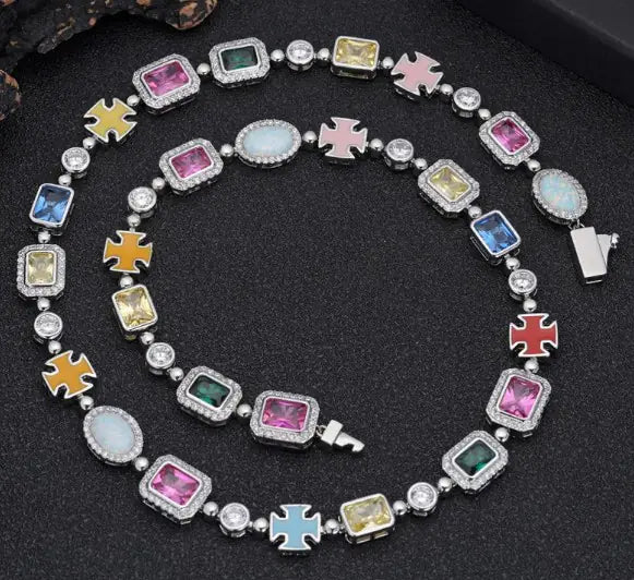 Gold-Plated Hip-Hop Gemstone Necklace Stylio