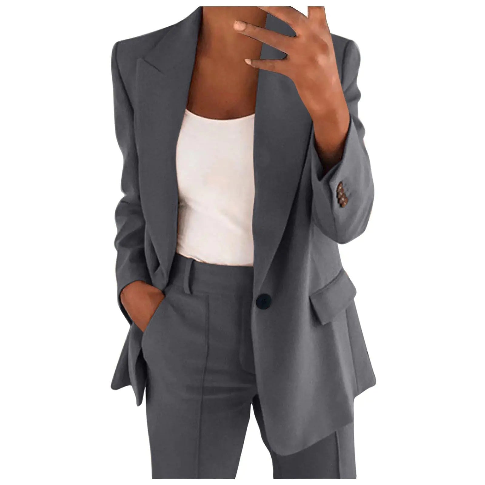 Business Casual Outfits for Women Professional Pant Suits 2 Piece Office Outfit Work Blazer Set Women Dressy Suit Wide Leg Pants Set Fashion Outfits Dark Gray Stylio
