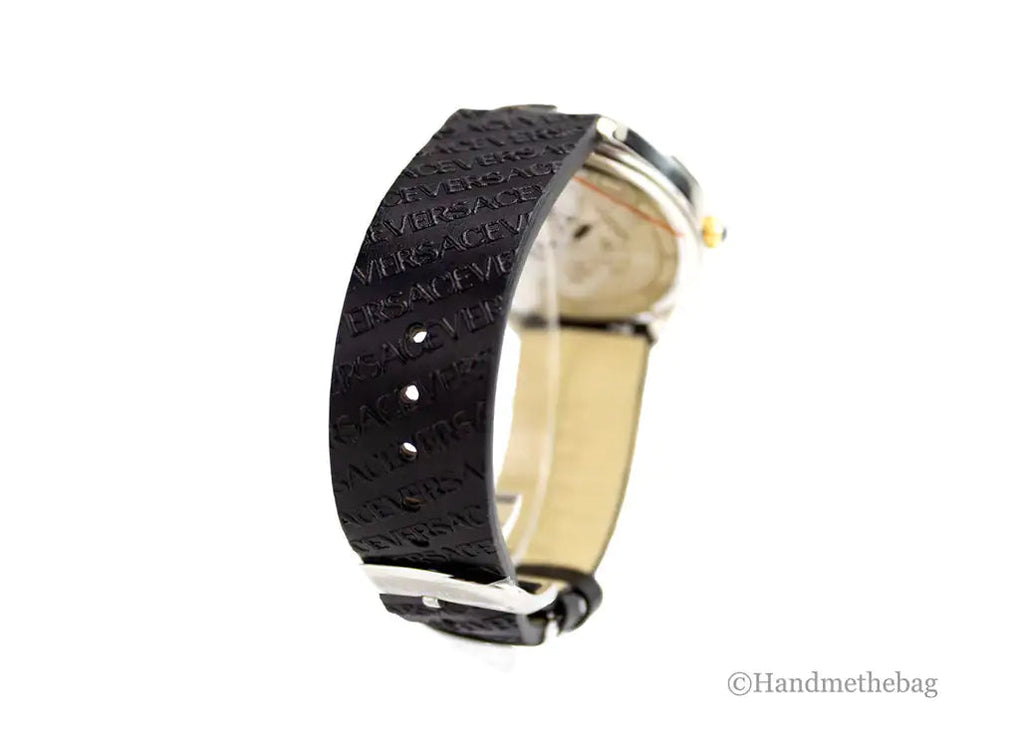 Versace 38mm Silver Logo Halo Dial Embossed Leather Watch Trendivo