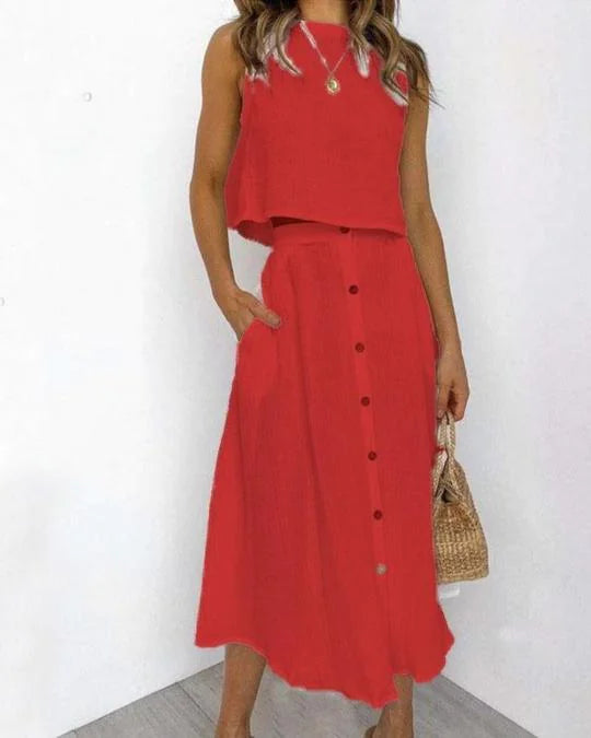 Solid Color Vest & Skirt Set Trendivo