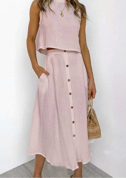 Solid Color Vest & Skirt Set Trendivo