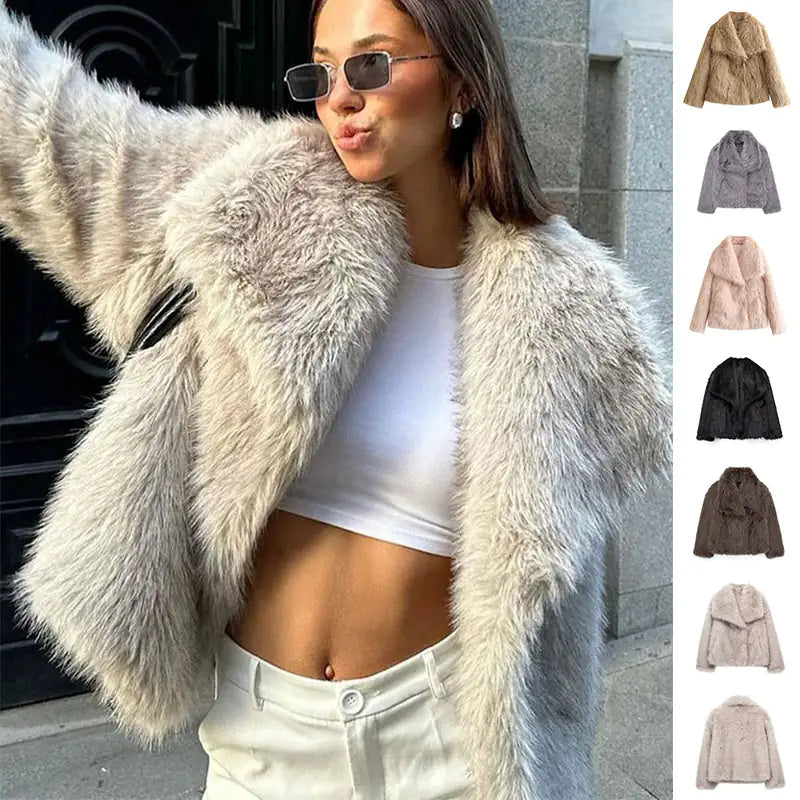 Winter Plush Coat Fashion Thicken Lapel Outwear Casual Long Sleeve Tops Womens Clothing Trendivo