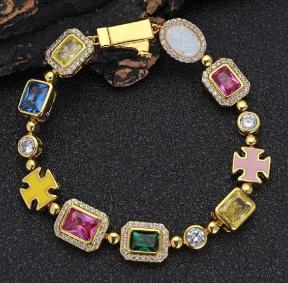 Gold-Plated Hip-Hop Gemstone Necklace Stylio